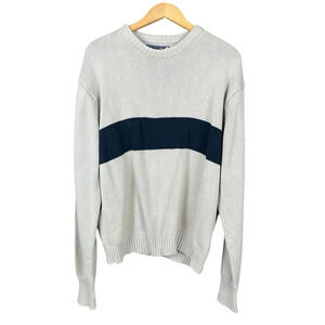 Ivy Crew Sweater Mens Size Large Cream and Navy Blue with Stripe Classic Preppy